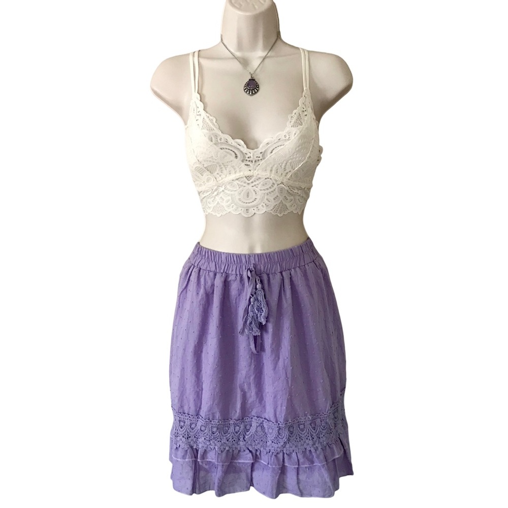 Y2K Style Purple Crochet Pleated Polka Dot Mini Skirt Fairy Boho Plus Size 2X